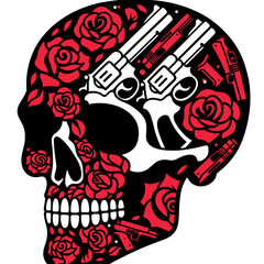 Skull with guns and roses, generative ai