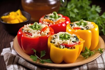 a colourful bell pepper and rice patty with cheese