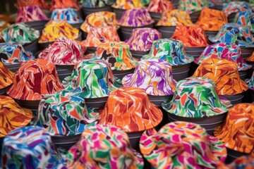 Fototapeta na wymiar colorful bucket hats ready for packaging and distribution