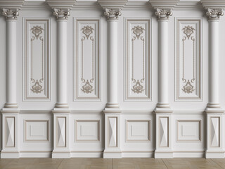 Classic interior wall with mouldings