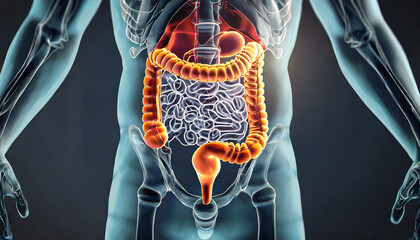 3D Visualization of the Anterior Human Large Intestine Tract in Digestive System - obrazy, fototapety, plakaty