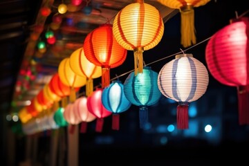 Fototapeta premium chinese paper lanterns hanging in lines