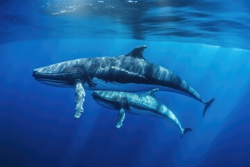 whale and her calf swimming