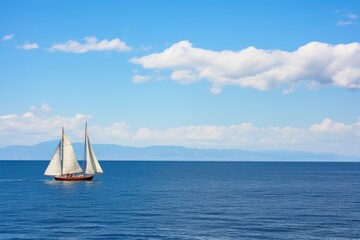 a large sailboat leading a small one on the ocean