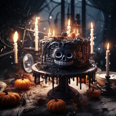 Fototapeta na wymiar illustration of Stylish and beautiful Halloween cake on table photog, Generative ai