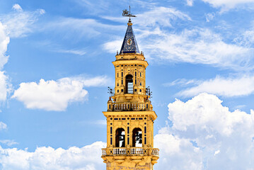 Tower, bell tower of the church of Santiago de Alcalá de Guadaíra, located in the Plaza del...