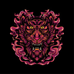 tiger face with fire background artwork illustration