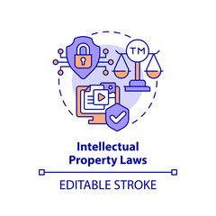 2D editable multicolor intellectual property laws icon, simple isolated vector, cyber law thin line illustration.
