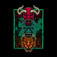oni, demon tribe and tiger face artwork illustration