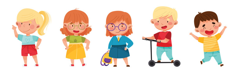 Happy Kid Character Engaged in Different Activity Vector Set