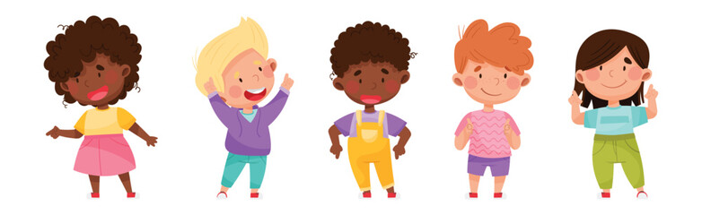 Happy Kid Character Engaged in Different Activity Vector Set