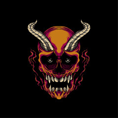 burn skull with horn artwork illustration