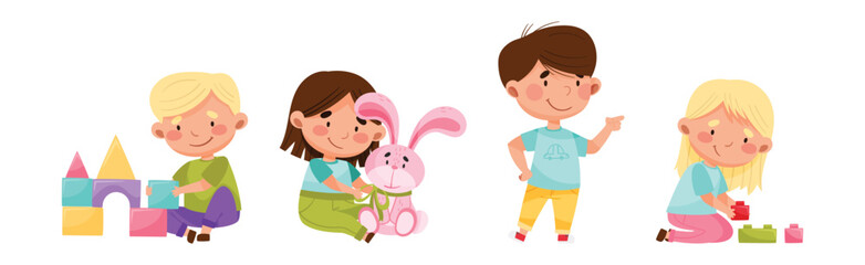 Happy Kid Character Engaged in Different Activity Vector Set