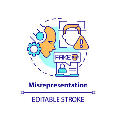 2D editable multicolor misrepresentation icon, simple isolated vector, cyber law thin line illustration.