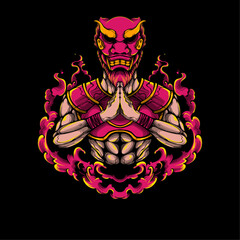 dragon face man warior mascot  illustration