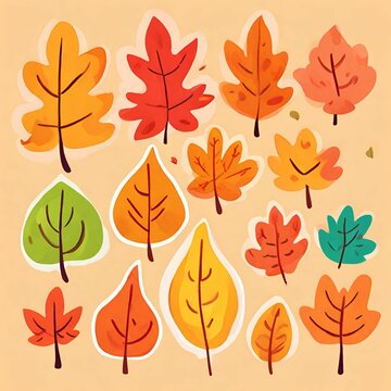 Autumn leaves pattern. Falling leaf seamless background with Oak, maple, chestnut, linden, aspen, walnut and rowan foliage in cartoon style. Autumn mood forest print, generative AI