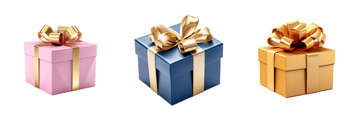 A set of different colors of gift boxes Isolated on a transparent background
