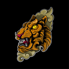 tiger head with cloud artwork illustration