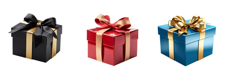 A set of different types of gift boxes Isolated on a transparent background