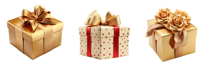 A set of three premium gift boxes isolated on a transparent background