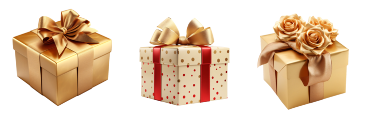 A set of three premium gift boxes isolated on a transparent background