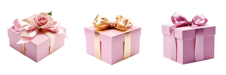A set of different types of pink gift boxes Isolated on a transparent background