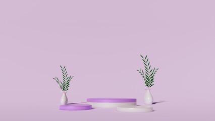 white and light purple podium for product display empty stage display stand studio background 3d rendering