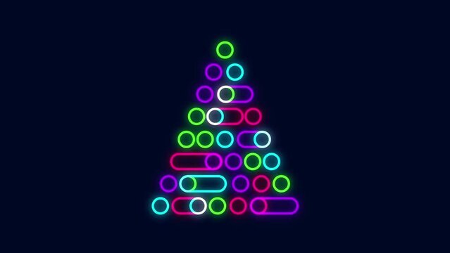 Animation of multi coloured neon christmas tree on black background