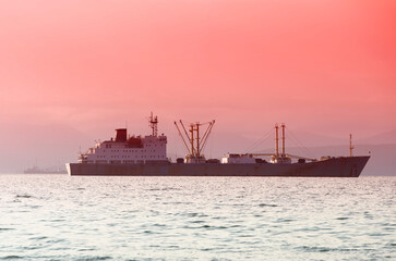 Fototapeta premium fishing trawler in the Bay on the roads in Kamchatka peninsula