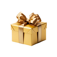 golden gift box with golden ribbon isolated on a transparent background