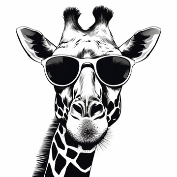 illustration of vector illustration of a cute giraffe with sunglasse, Generative ai
