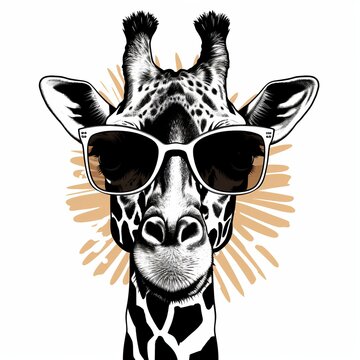 illustration of vector illustration of a cute giraffe with sunglasse, Generative ai