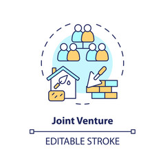 2D editable multicolor joint venture icon, simple isolated vector, construction cost thin line illustration.