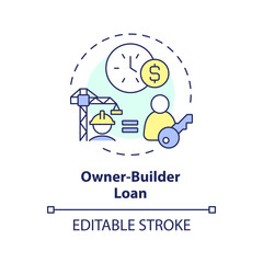 2D editable multicolor owner builder loan icon, simple isolated vector, construction cost thin line illustration.
