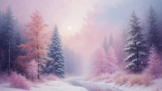 Christmas Trees and Animated Snowy Landscape