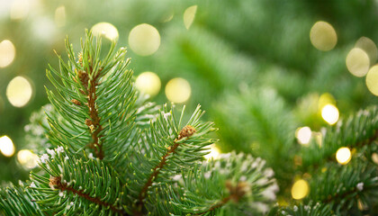Fototapeta na wymiar Close-up view of a Christmas tree creating a festive backdrop