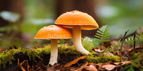 Small mushrooms after rain in the forest