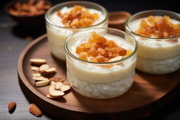 Fototapeta na wymiar a rice pudding garnished with almond flakes