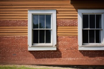 Fototapeta na wymiar detail shot of brickwork and wooden window frames of a farmhouse