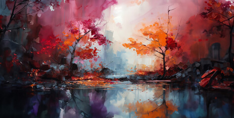 Obraz na płótnie Canvas a surreal fall scene surrealism abstract oil paint