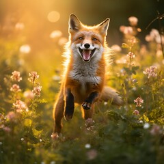 illustration of A stunning and vibrant photograph of a playful fox, Generative ai