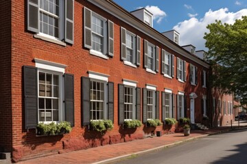 Naklejka premium georgian homes red brick wall with rectangular white windows