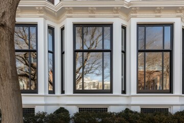 detail of the bay windows in a georgian five-bay facade