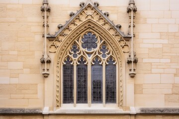 Fototapeta na wymiar picture of an ornate gothic window on a stone facade