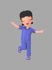 Short-haired female character in nursing assistant uniform ,3d rendering