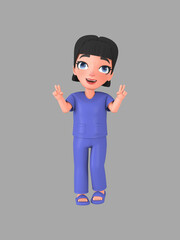Short-haired female character in nursing assistant uniform ,3d rendering