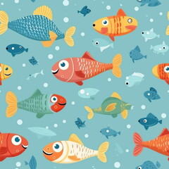 Cartoon character of fish, pattern for seamless