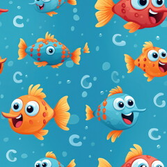 Fototapeta na wymiar Cartoon character of fish, pattern for seamless