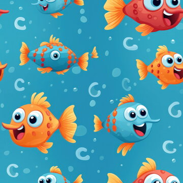 Cartoon character of fish, pattern for seamless