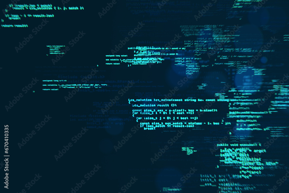 Poster Creative coding html language on blurry background. Web developer and programming concept.